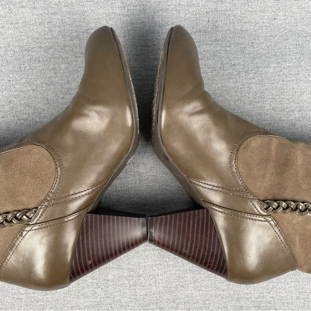 Jessica Simpson Boot Women 10 Olive Green Leather Ankle Bootie Suede Boho Hippie - Picture 11 of 14